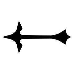 Black and white illustration of an intricate and uniquely shaped arrow