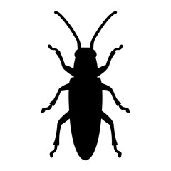 Monochromatic silhouette of a beetle with prominent antennae and legs