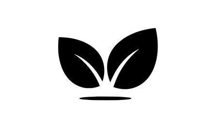 Black Two Leaves Icon Nature Plant Logo Ecology Symbol Simple Minimalis