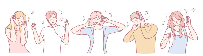 Captivating and vibrant illustrations beautifully showcasing a variety of different emotions while listening to music