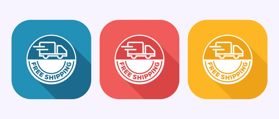 Free shipping icon design illustration, Free delivery sign symbol in shadow button design