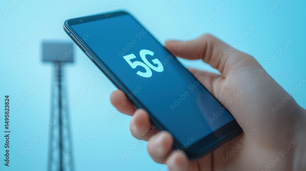 Poster a person holds a smartphone displaying 