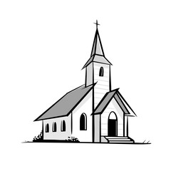 vector drawing church flat style .Generative AI