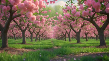 Fototapeta premium Blossoming peach trees