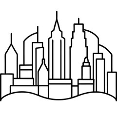 Outline of a city skyline, simple vector illustration for coloring