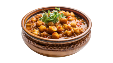 A vibrant bowl of chickpea stew garnished with fresh herbs, showcasing a homemade meal