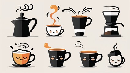 Fototapeta premium Flat Vector Coffee Icons with Playful Yellow Design