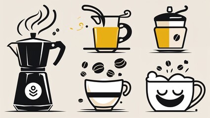 Fototapeta premium Vibrant Minimalist Coffee Barista Icon Set