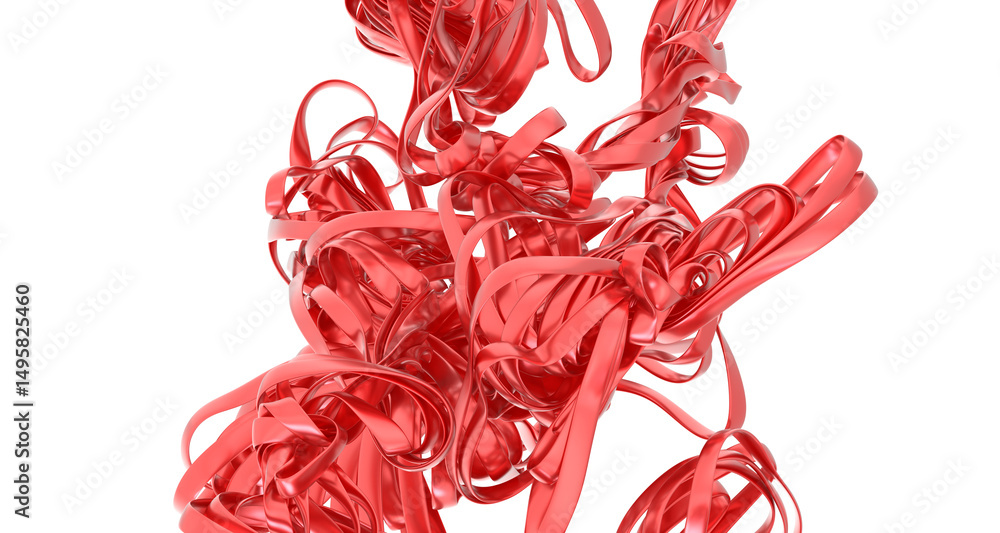 Fototapete high-resolution 3d render of a vibrant red ribbon explosion. perfect for design projects needing ene