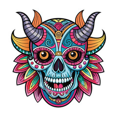 Vector skull illustration with wings, fire, and floral tattoo design