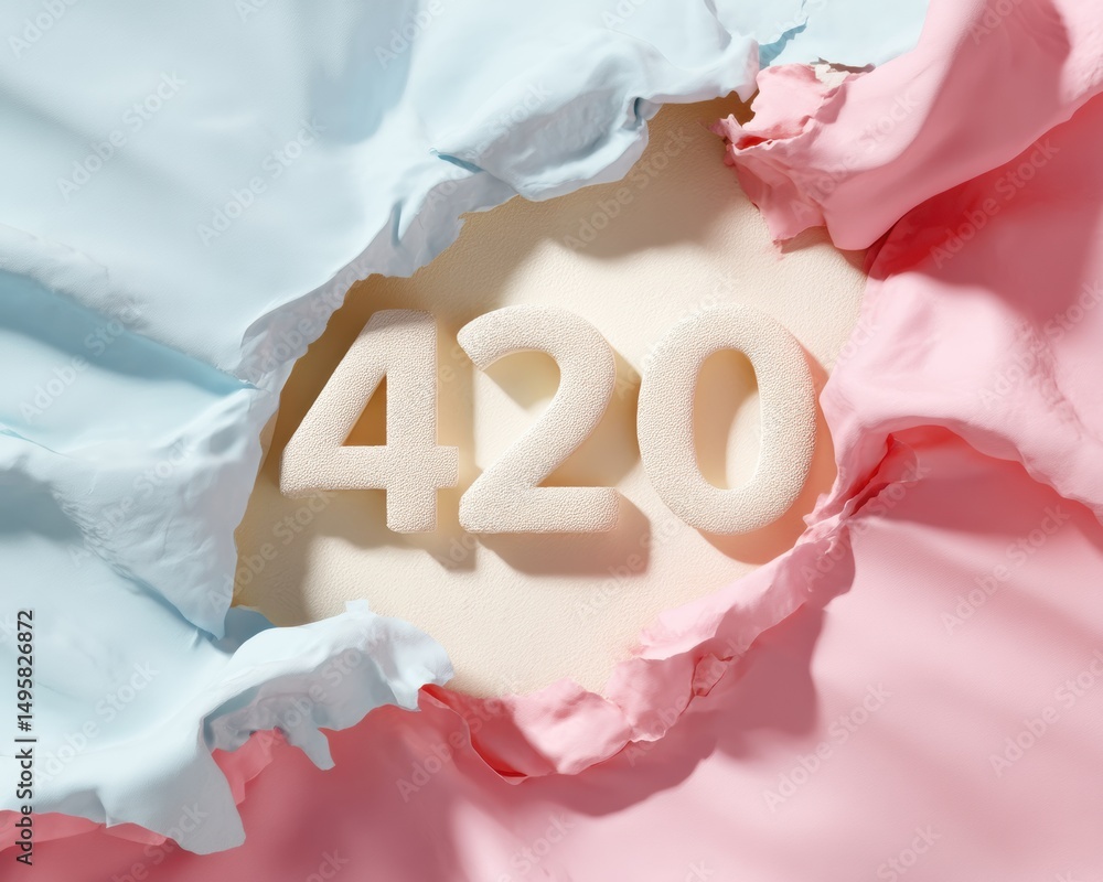 Poster Breakthrough 420 Soft Dimensional Typography Emerging Through Pastel Paper Layers - Conceptual Cannabis Culture Branding and Creative Marketing Visualization