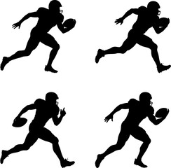 Silhouettes of American Football Players Running with the Ball in Different Poses
