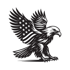 Obraz premium A striking black and white illustration of a Patriotic Eagle Glory majestic eagle, its wings spread wide vector on an isolated background
