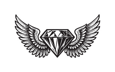 Obraz premium A stylized black-and-white illustration featuring a Monochrome winged diamond, vector on an isolated background