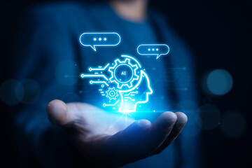 Businessman using technology connecting to the internet around the world, chatting, chatting with...
