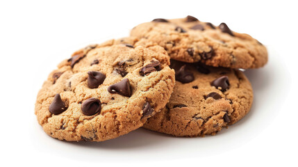 Freshly baked chocolate chip cookies on a white plate, with a soft focus background