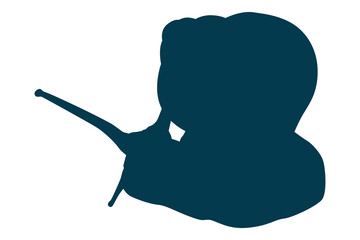 Stylized dark blue silhouette of a snail with one eye stalk extended against a clean white background