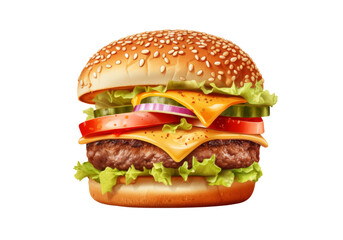 Juicy cheeseburger sesame bun isolated white background isolated on a white background
