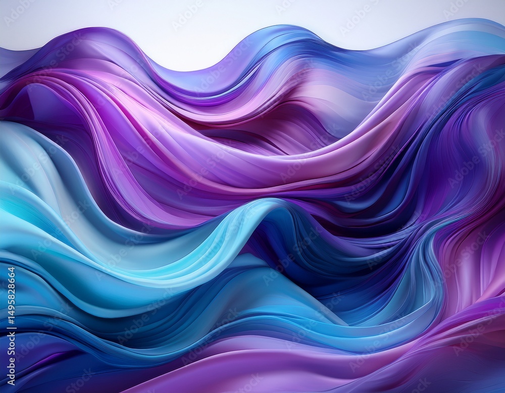 Poster abstract flowing waves of purple and blue fabric creating a serene and calming background