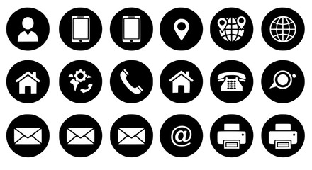 Contact Us Icons: Phone Email Address Location Web Social Media