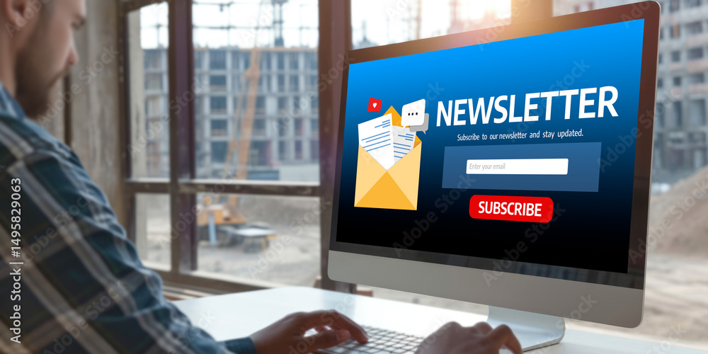 Poster newsletter signup page on computer for customer to subscribe brisk newsletter update information to 