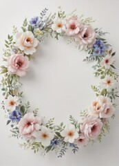 Delicate petal watercolor wreath; white background, floral pattern,  invitation,  beauty,  spring