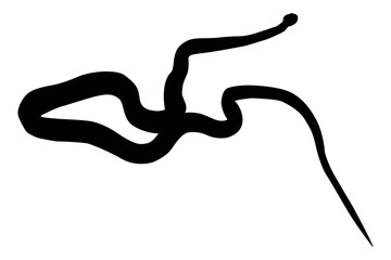 Abstract black ink brush stroke with a flowing organic shape on a white background
