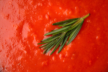 Homemade tomato soup on vintage table
