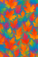 Fototapeta premium Falling autumn leaves pattern with abstract rotation and rainbow palette