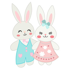 two white rabbits boy and girl no background