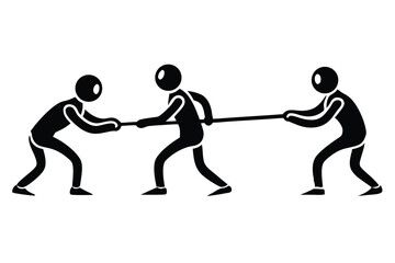 Silhouette of a group of people pulling a rope, vector illustration.