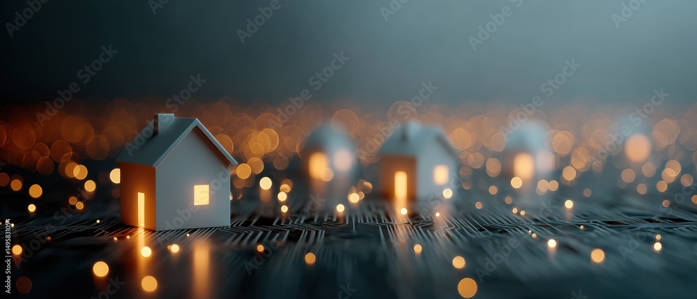 Aufkleber cyber urban symphony iot smart city infrastructure visualization with luminescent miniature dwelling