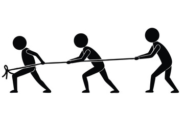 Silhouette of a group of people pulling a rope, vector illustration.