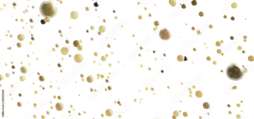 Poster Beautiful abstract background image of beige and brown bubbles floating gently on white. Perfect for design projects.