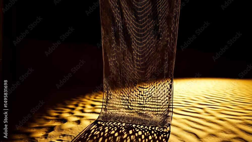 Aufkleber abstract composition of draped net creating strong shadows on textured golden surface near weathered