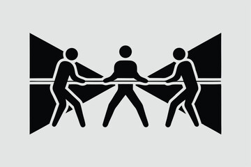 Silhouette of a group of people pulling a rope, vector illustration.