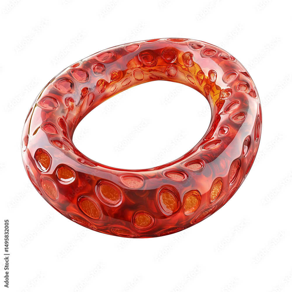 Poster red torus shape rendering with holes abstract design art illustration isolated on transparent backgr