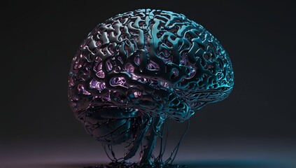 Abstract Metallic Brain AI Neural Network Visualization