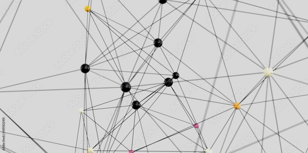 Leinwandbilder Complex network visualization.  Nodes connected by lines.  Abstract background.