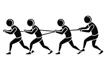 Fototapeta premium Silhouette of a group of people pulling a rope, vector illustration.