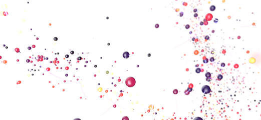 Abstract background with colorful spheres and connections. Ideal for tech, science, and network concepts.