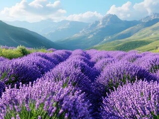 Obraz premium Lavender field in a picturesque countryside setting