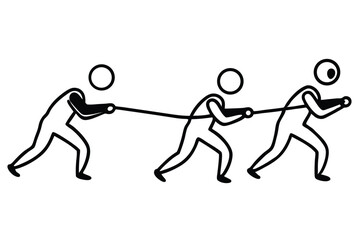 Silhouette of a group of people pulling a rope, vector illustration.