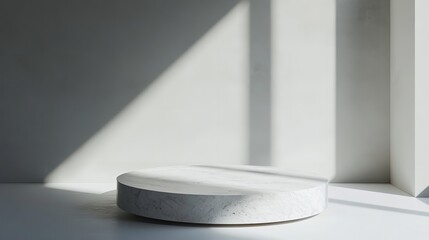 Concrete Platform with Light and Shadow on White Background