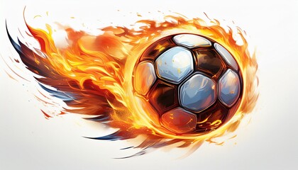 flying soccer ball burning with fiery flames isolated on white background artificial intelligence generated