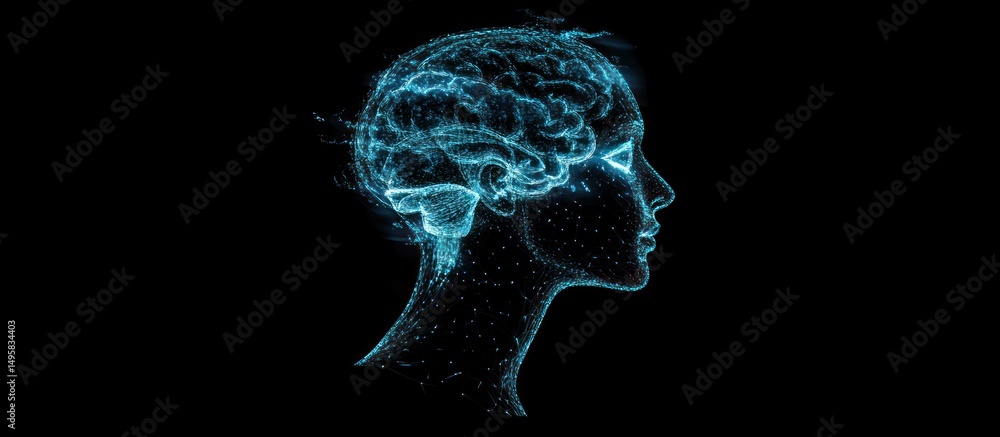 Poster neurological digital visualization of cognitive functions, data flow concept