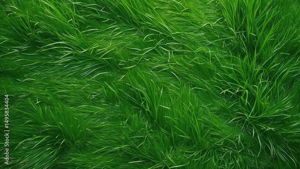 Poster background texture of green grass pattern from above, suitable for backdrop design.