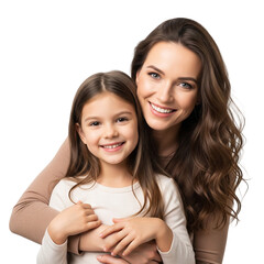 Happy Mother and Daughter – Smiling Family Portrait Isolated on Transparent Background, Parenting and Love Concept. Generative AI