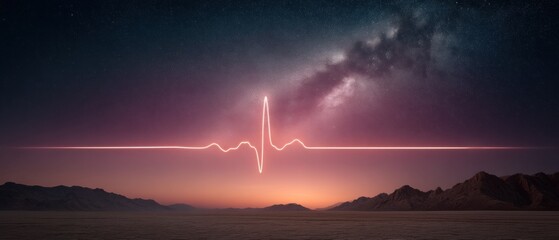 Futuristic Cardiac Vitality Immersive Digital Heartbeat Visualization with Cosmic Galaxy Backdrop - Innovative Healthcare Technology Meets Astronomical Design Narrative