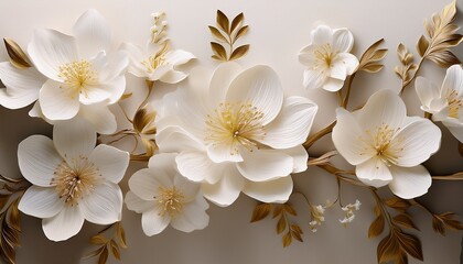 big white flowers on a branch 3d photo wallpapers background for the walls the decoration for the wedding